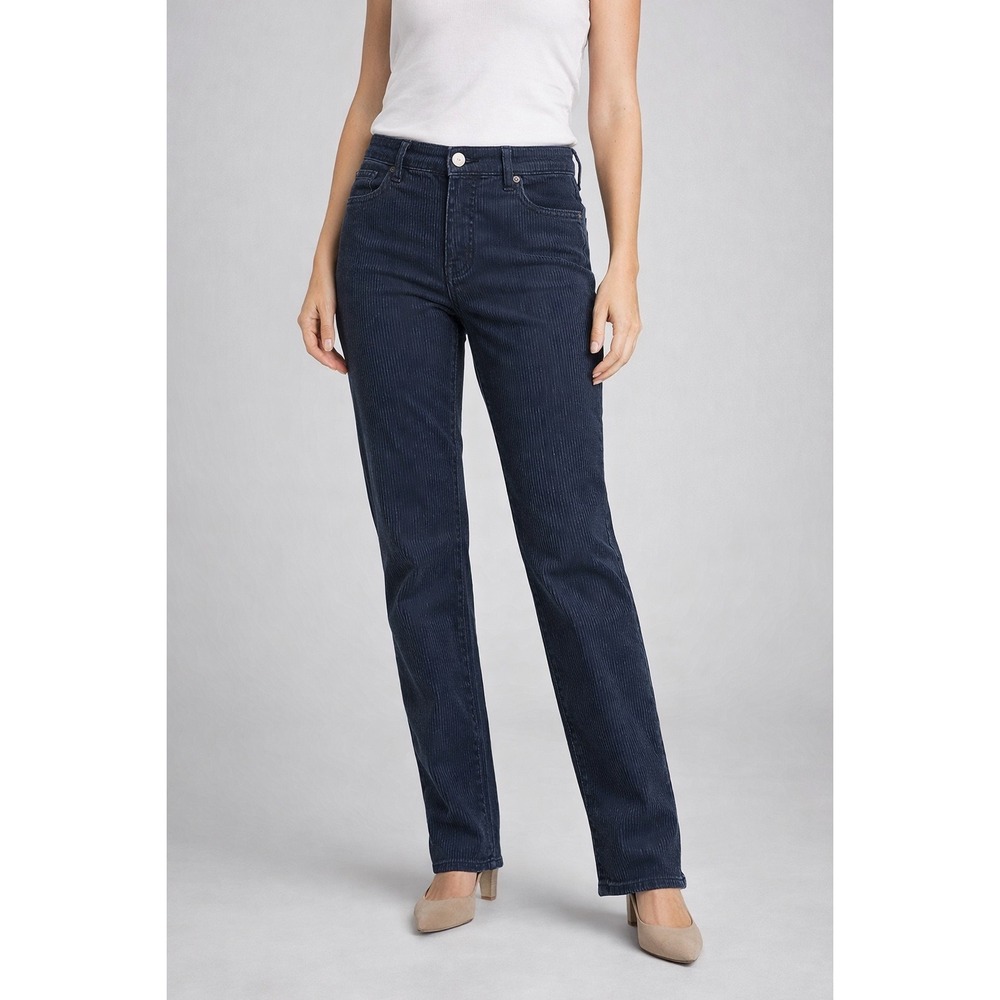 NYDJ Marilyn Straight‎ Ribbed Pants Blue/Gray Lift Tuck Stretch Size 8